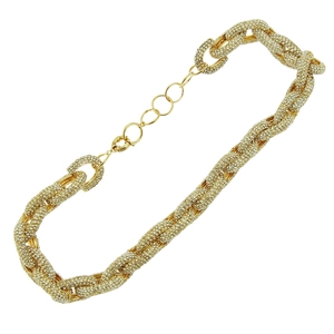 Collier à maillons ovales dorés avec cristaux étincelants et fermoir mousqueton