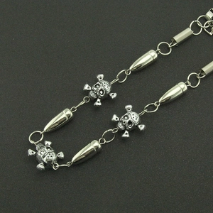 Punk silver metal pant chain with skull charms and bullet pendants for hip hop fashion
