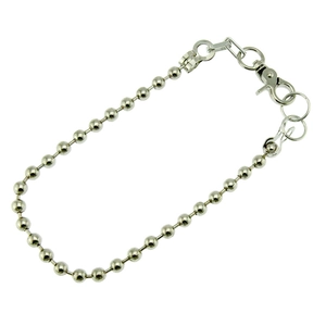 Polished silver metal ball chain necklace with industrial lobster clasp on white background