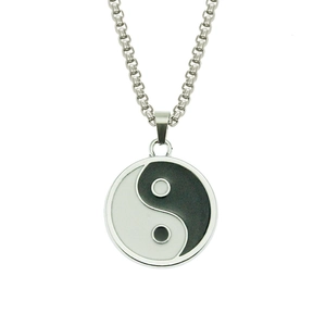 Vintage Yin Yang Tai Chi compass pendant necklace with stainless steel box chain for men