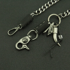 Vintage skull denim chain in gunmetal grey finish for men's casual waist styling