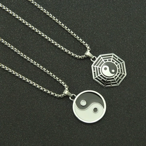 Vintage Tai Chi Bagua pendant necklace with stainless steel box chain for men