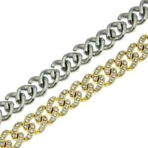 Bracelets gourmette hip hop en or avec diamants et finition argentée texturée
