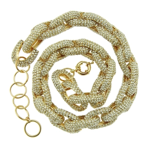 Collier hip hop à gros maillons dorés serti de cristaux brillants pour femmes