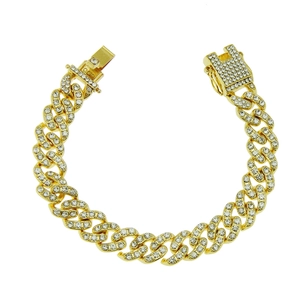 Bracciale Cuban Link Da Uomo Hip Hop Con Strass In Lega Placcato Oro Argento Gioielli Di Moda Per Regalo Uomo