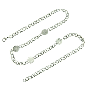 Silver smile and cry face pendant necklace with stainless steel curb chain design