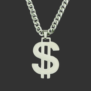 Hip Hop Stainless Steel Dollar Sign Pendant Necklace Rhinestone Inlaid Cuban Chain Punk Street Style Jewelry For Men Women