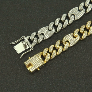 Men hip hop iced out Cuban link bracelet with coffee bean buckle in gold and silver