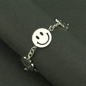 Minimalist silver stainless steel smiley face bracelet with link chain design