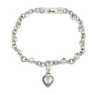 Bracciale argento con zirconi trasparenti e un ciondolo a cuore in cristallo rosa