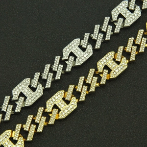 Collier cubain hip hop or et argent avec maillons géométriques sertis de diamants brillants