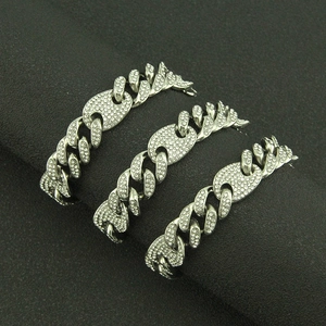 Hip hop silver coffee bean link bracelet set with sparkling rhinestones for men