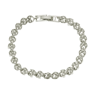 Bracelet élégant argenté avec maillons en forme de cœur et cristaux scintillants pavés