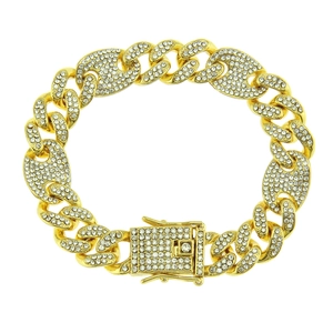 Pulsera de cadena cubana para hombre en oro con diamantes completos y cierre cuadrado
