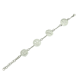 Adjustable stainless steel smile and sad emoji charm bracelet with lobster clasp