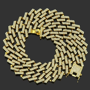 Collier cubain doré style Hip-hop serti de diamants avec fermoir à clip sécurisé
