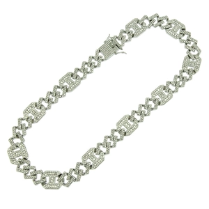 Collier Cuban Link hip hop pour hommes avec éléments géométriques H sertis de diamants