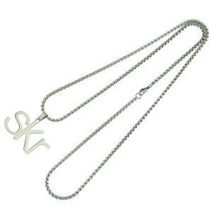 Hip hop silver stainless steel SKR letter pendant necklace for men with square bead chain