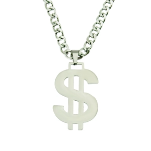 Silver dollar sign pendant with textured finish and heavy Cuban link chain in punk style