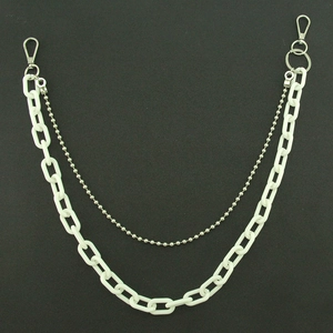 Double-layer white acrylic flat link and silver metal ball chain with lobster clasps