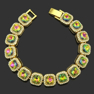 Bracciale Hip Hop Quadrato in Lega con Strass per Uomo Iced Out Bracciale a Catena con Intarsio Geometrico Oro Argento Oro Rosa