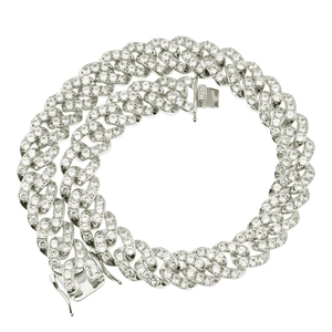 Chaîne cubaine 13mm argentée sertie de zircons brillants pour homme hip hop