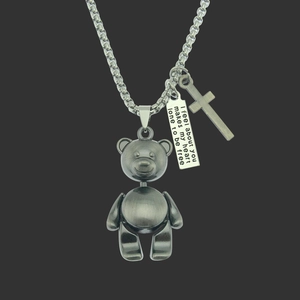 Collana con Pendente Orso Mobile Punk Retrò per Uomo Donna Catena Veneziana in Acciaio Inossidabile Croce Piastra Incisa Gioielli Hip Hop