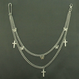Punk Y2K Multi-layer Silver Metal Pant Chain For Women Men Butterfly Cross Charms Decorative Belt Chain Streetwear Accessory
