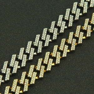 Hip hop diamond rhinstone cuban link bracelet in gold and silver, 15mm width