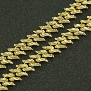 Bracelet hip-hop doré avec maillons épines et cristaux blancs brillants pour hommes