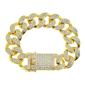Pulsera cubana dorada de 20mm de ancho con brillantes diamantes de imitación para hombre