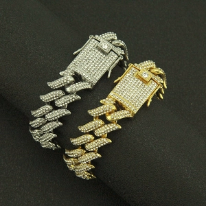 Bracelet hip hop pour homme serti de diamants brillants en finitions or et argent