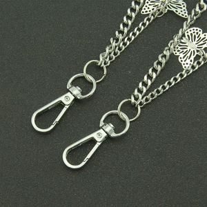 Silver metal punk butterfly waist chain with dual lobster clasps for pants decoration