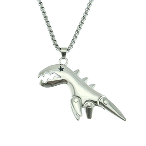 Collier avec pendentif dinosaure punk argent poli et chaîne à maille vénitienne