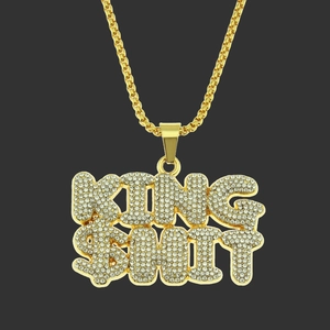 Hip Hop Herren King Shit Anhänger Halskette Gold Plattiert Legierung Strass Vierkant-Perlenkette Mode Schmuck Streetwear Accessoire