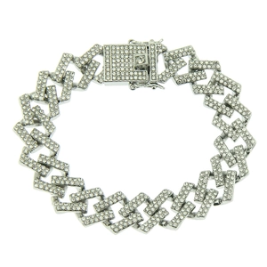 Bracelet cubain argenté hip hop avec diamants pavés et fermoir carré, 15mm de large