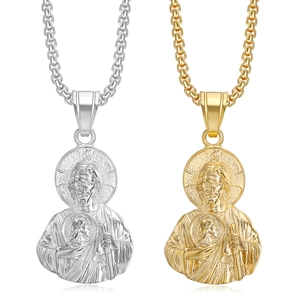 Collier en Acier Inoxydable avec Pendentif Buste Religieux Saint Jude Chaîne Box pour Hommes Hip Hop Or Argent Plaqué Bijoux Cadeau