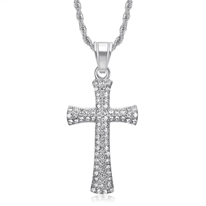 Hip hop style stainless steel cross pendant necklace with full iced-out diamond setting
