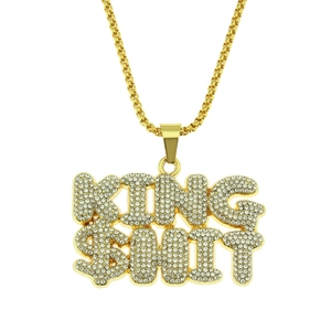 Collier Pendentif Lettre King $hit Hip-hop pour Hommes Alliage Plqué Or avec Strass Chaîne Box Bijoux Cadeau