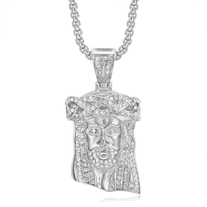 Hip Hop Jesus Anhänger Halskette in Silber mit Zirkonia Steinen und Box Kette Design