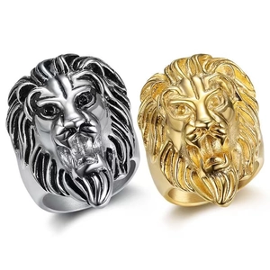 Anelli a testa di leone da uomo in acciaio inossidabile lucido color oro e argento