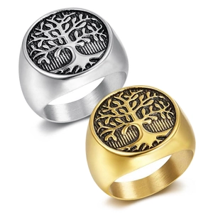 Bague Chevalière Arbre De Vie En Acier Inoxydable 316 Vintage Pour Hommes Rétro Viking Motif Feuille Or Argent Bijoux