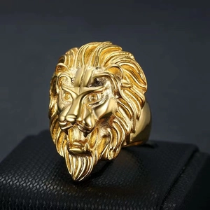 Anello da uomo con testa di leone in acciaio inossidabile 316 placcato oro stile hip hop