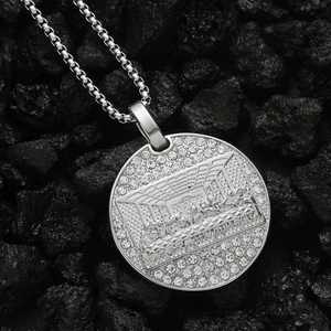 Hip hop silver plated Last Supper relief pendant with pavé set white zircon stones