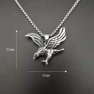 Retro punk 316L stainless steel eagle pendant with detailed feather carving 35mm x 42mm