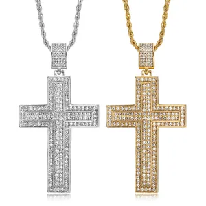 Hip Hop Edelstahl Kreuz Anhänger Halskette Mit Strass Gold Silber Kordelkette Einzeln Verkaufter Schmuck Für Damen Herren