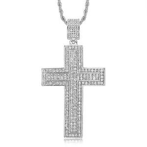 Silberne Kreuz-Anhänger Halskette mit Zirkonia-Besatz und gedrehter Seilkette für Herren