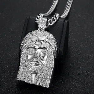 Hip-hop iced out Jesus pendant necklace with silver finish and full cubic zirconia stones
