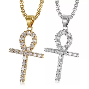 Hip Hop Titanstahl Ankh Kreuz Anhänger Halskette Für Damen Herren Gold Silber Galvanisiert Zirkonia Iced Out Ägyptisch Schmuck