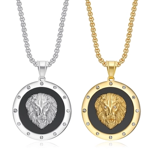 Collana con Pendente Testa di Leone Hip Hop da Uomo Pendente in Acciaio al Titanio Medaglione Oro Argento Strass Catena Box Gioielli